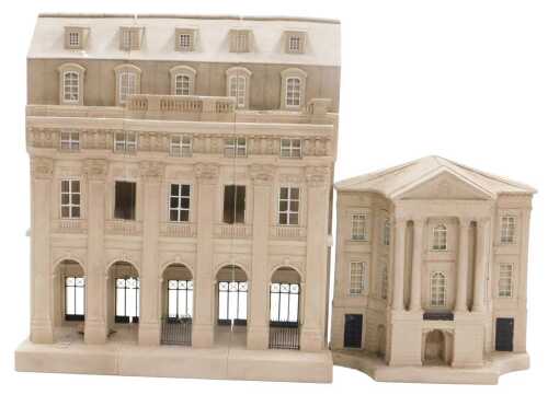 A composition model of a Georgian colonnade, with building above, metal plaque to reverse for...
