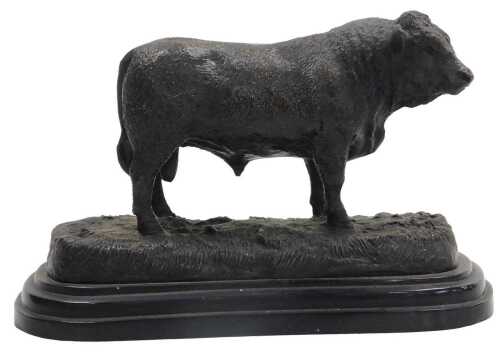 After Jules Moigniez (1835-1894). A figure of a bull, on a naturalistic base and a black...