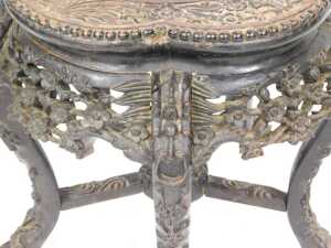 A late 19thC Chinese hardwood urn stand, with a cinquefoil top carved with flowers and bamboo,... - 3