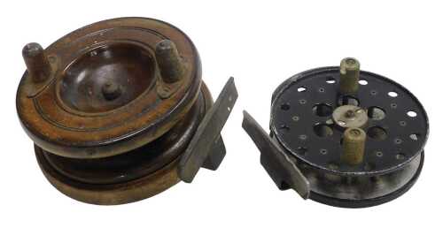 An early 20thC K Dowling & Sons centrepin fishing reel, impressed marks, 10cm wide, together...