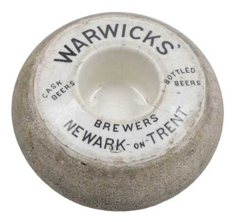 A late 19thC Hancock & Corfield Limited advertising pottery match striker, for Warwicks' Brewers,...