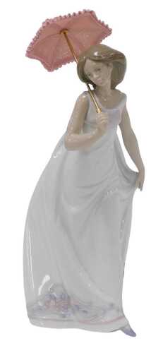 A Lladro porcelain figure of a girl with a parasol, Collector's Society figure 1995, number 7636.