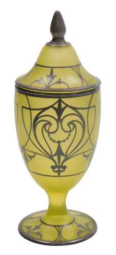 An early 20thC Continental pale green glass vase and cover, with silver overlay decoration, 25cm...