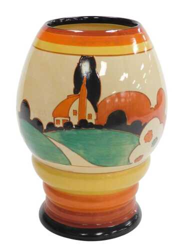 A Clarice Cliff Bizarre Fantasque pottery Farmhouse pattern vase, shape number 362, printed...
