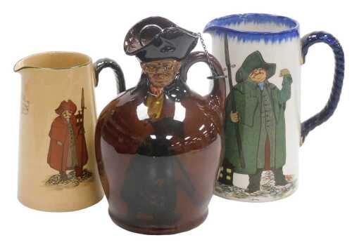 A Royal Doulton Night Watchman pottery flagon, with a cork stopper, together with a Watchman...