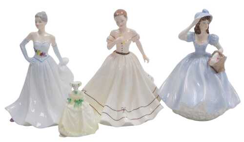 Four Coalport porcelain figures, modelled as Ladies of Fashion Christina, Honor, and Geraldine,...