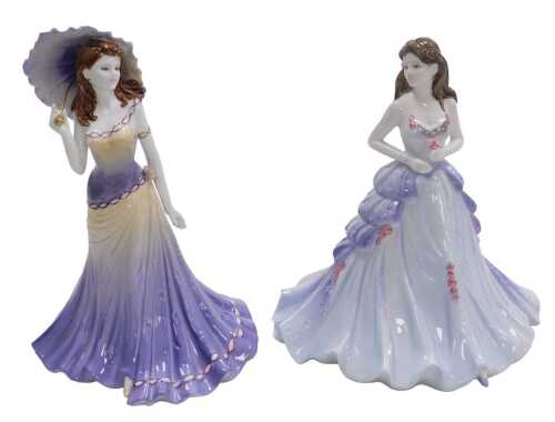 Two Coalport porcelain figures, modelled as Happy Anniversary, and Ladies of Fashion Carolyn.