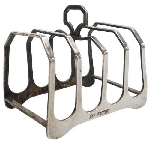 A George V silver four division toast rack, Birmingham 1913, 1.85oz.
