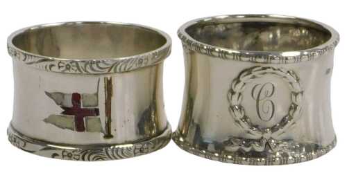 An Edward VII silver and enamel passenger liner napkin ring, decorated with a Shipping Line...