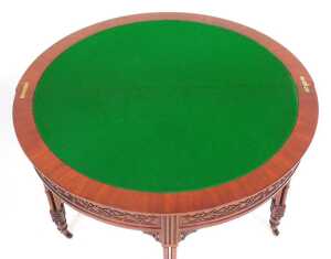 A Chippendale Revival mahogany demi lune foldover card table, with a green baize interior, above... - 4