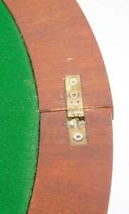 A Chippendale Revival mahogany demi lune foldover card table, with a green baize interior, above... - 5