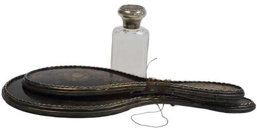 An Edward VII cut glass toilet jar, with a tortoiseshell and silver pique lid, decorated with a...