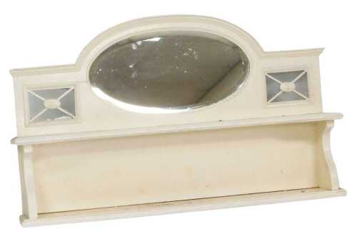 A Victorian white painted bedroom overmantel mirror, with an oval bevelled glass plate, flanked...