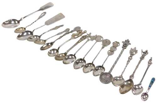 Assorted silver and white metal commemorative tea and coffee spoons, some stamped sterling,...