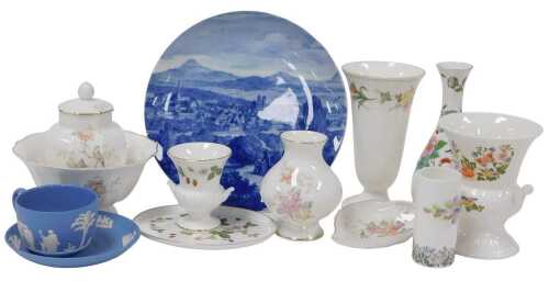 A group of ceramics, to include Wedgwood blue Jasperware cup and saucer, a Furstenberg Goppingen...