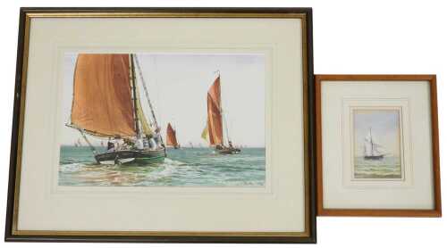 V - A K Battam (British late 20thC). Bawley's and Smacks on the River Blackwater, Essex - 'Old...