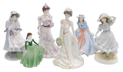 Six Royal Worcester and Coalport porcelain figures, comprising Royal Worcester A Posy of Mother,...