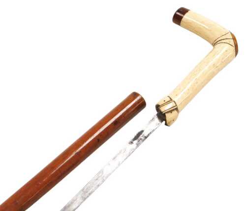 A late 19thC Malacca and bone handled sword stick, with a steel blade, 89cm high.