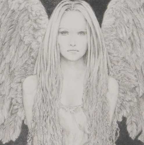Ed Orgo (British b1955). Angel, charcoal, signed, titled, dated '97, 11cm x 11cm.