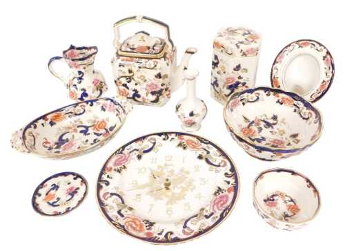 A group of Mason's Ironstone blue Mandalay pattern wares, including a tea kettle, hexagonal jar...
