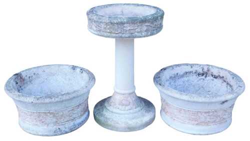 A Willowstone composition jardiniere and pedestal base, decorated with a band of flowers and...