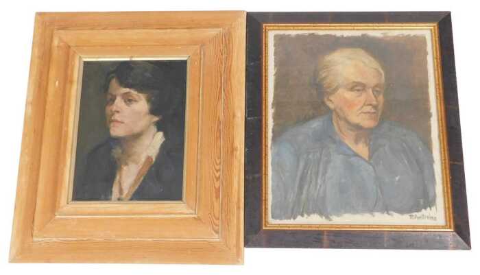 Norah Pearse (1890-1981). Head and shoulder portrait of a lady, oil on canvas, 38cm x 27cm, and...
