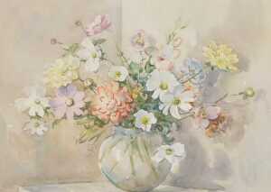 Frances Geake (British 1903-55). Study of flowers in a vase, watercolour, signed, 34cm x 44cm,...