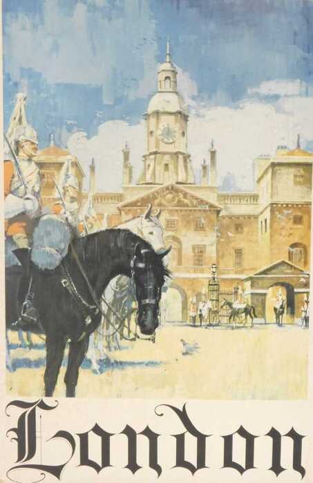 After Sam Wisnom. London poster depicting Horse Guards, 1960's, 95cm x 64cm.