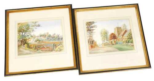 G.M. Harvey (20thC). Village scenes with a church, watercolour, a pair, signed, 28cm x 37cm.
