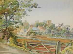 G.M. Harvey (20thC). Village scenes with a church, watercolour, a pair, signed, 28cm x 37cm. - 2