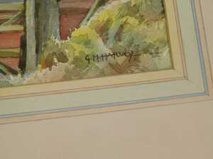 G.M. Harvey (20thC). Village scenes with a church, watercolour, a pair, signed, 28cm x 37cm. - 3