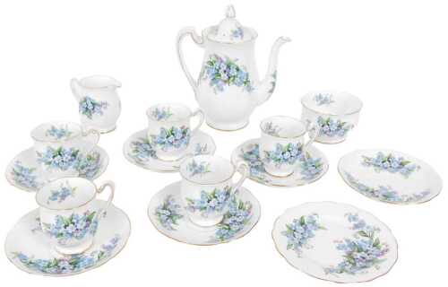 A Royal Standard porcelain Forget-Me-Not pattern part coffee service, comprising a coffee pot,...