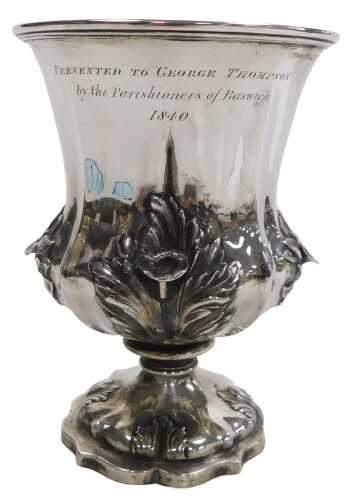 A William IV silver trophy, embossed with flowers and leaves, presentation engraved to George...