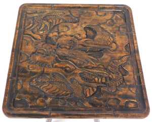 An early 20thC carved Japanese hardwood table, for Liberty's of London, the square top carved... - 2