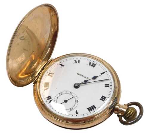 An Edward VII Rolex 9ct gold cased full hunter gentleman's pocket watch, keyless wind, circular...