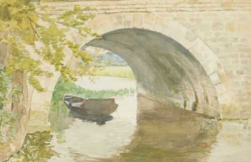 J. L. Wilmot. The Old Boat, Fotheringhay Bridge, watercolour, signed, 24cm x 34cm.