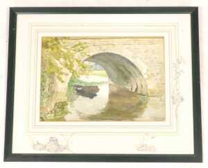 J. L. Wilmot. The Old Boat, Fotheringhay Bridge, watercolour, signed, 24cm x 34cm. - 2