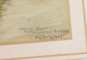 J. L. Wilmot. The Old Boat, Fotheringhay Bridge, watercolour, signed, 24cm x 34cm. - 3