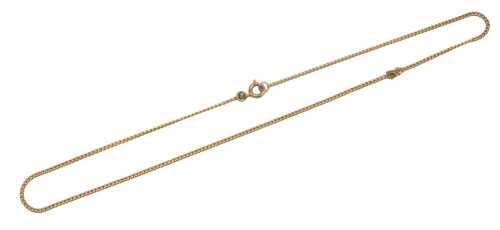 A fine curb link neckchain, on a bolt ring clasp, yellow metal, stamped 9ct, 2.1g, 38cm long.