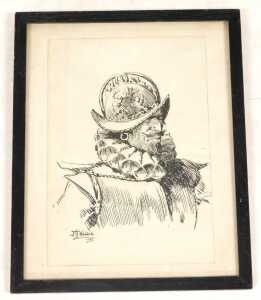 John Harris Valda (1874-1972). Portrait of a Spanish soldier, pen and ink, signed and dated 1927,... - 2