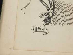 John Harris Valda (1874-1972). Portrait of a Spanish soldier, pen and ink, signed and dated 1927,... - 3