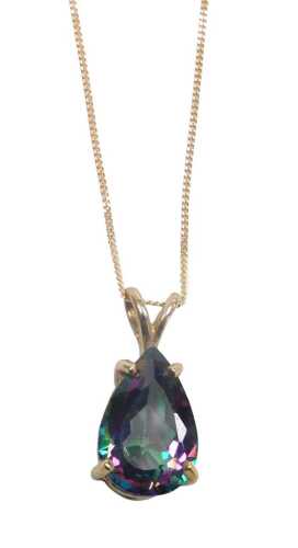 A 9ct gold and morganite pendant, on a fine curb link neckchain, on a bolt ring clasp, 2.3g.