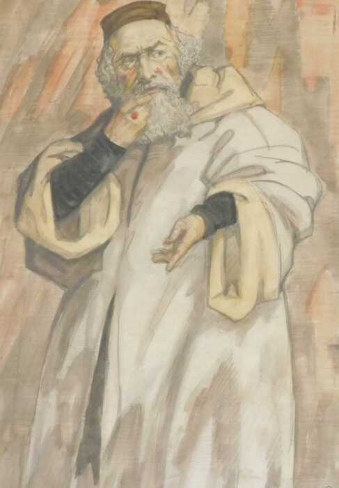 Leon Rogers (20thC). Theatrical study, possibly Shylock from The Merchant of Venice, watercolour,...