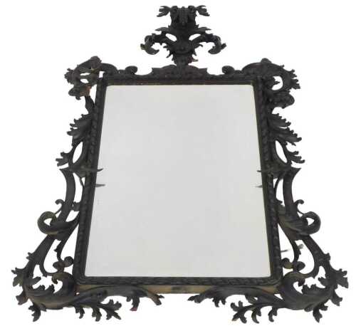 A late 19th/early 20thC Chippendale style carved mahogany wall mirror, decorated with fleur de...