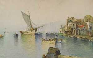 Italian School (late 20thC). Mediterranean coastal scene with fishing boats, oil on canvas,...
