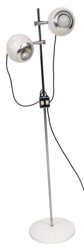A 1960s/70s chrome and white painted metal adjustable floor lamp, on a circular domed base,...