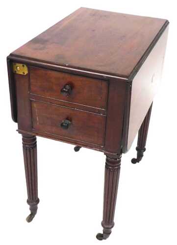 A William IV mahogany pot cupboard, modelled in the form of a drop leaf table, the rectangular...