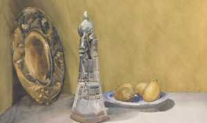 Norah Pearse (1890-1981). Still life of a flagon, charger, and a bowl of lemons, watercolour,...