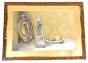Norah Pearse (1890-1981). Still life of a flagon, charger, and a bowl of lemons, watercolour,... - 2