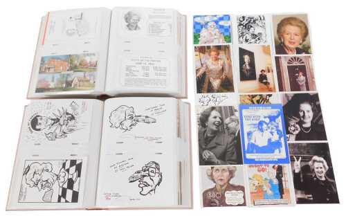 Margaret Thatcher related humorous and satirical postcards, in two albums and loose.